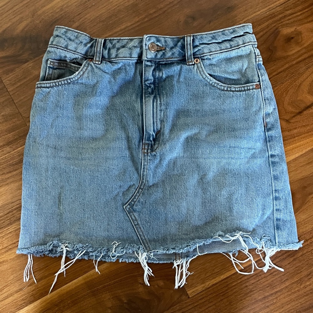 Topshop Blue Denim Frayed Skirt